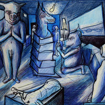 En el templo, 2008. TInta sobre papel, 50x40 cm