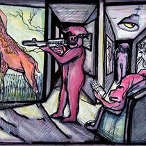 El cazador de la jirafa, 2008. Tinta sobre papel, 48x34 cm
