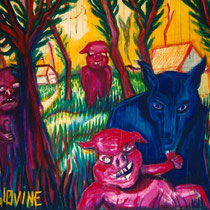 Jugando con el lobo, 2001 .Acrílico y óleo pastel sobre tela, 235x162 cm