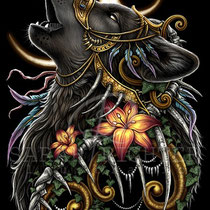 Gothic Fantasy Illustration " Howling Wolf " art for licensing  / licensing artist