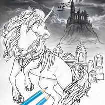 Dark Unicorn II / Coloring Page - Gothic Fantasy von Sarah Richter