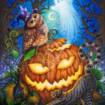 Fantasy Halloween Illustration " The haunted Pumpkin " art for licensing  / licensing artist