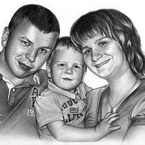 Portraitzeichnung einer Familie mit Bleistift