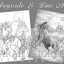 Dark Unicorn II / Greyscale & Line Art Coloring Page Pack - Gothic Fantasy von Sarah Richter