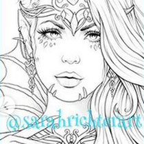 Valandriel / Coloring Page - Gothic Fantasy von Sarah Richter for the faces for charity coloring book