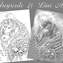 Dark Unicorn / Greyscale & Line Art Coloring Page Pack - Gothic Fantasy von Sarah Richter