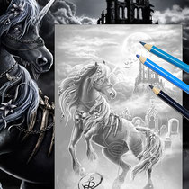 Dark Unicorn II / Greyscale Coloring Page - Gothic Fantasy von Sarah Richter