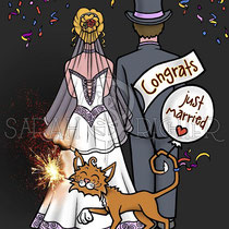 Greeting Card "just married" art for licensing  / licensing artist