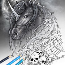 Dark Unicorn / Coloring Page - Gothic Fantasy von Sarah Richter