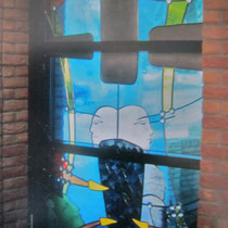 Verglasung für das Gemeindezentrum in Mönchengladbach -Wickrath. Thema ist "Der breite und der schmale Weg" Dieses Fenster steht für den breiten Weg... und steht für das vermeintlich einfache, dabei aber statische.