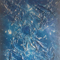 "Abissi", 2014,Tessuto, acrilico, smalto su tela, 60x80 cm