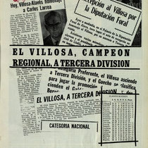 Recortes de prensa sobre el ascenso del Villosa a Tercera en la temporada 1970-71.