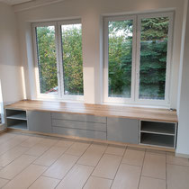 Sideboard aus mit Linoleum belegten Fronten und Whitewood, in blau grau