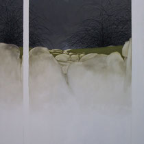 intérieur-extérieur (((()))) Invisible-Visible (travail en cours) huile sur toile 195 x 130 cm