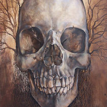 Brou de noix, encre et huile sur bois
