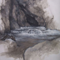 Mouthe la source du Doubs 2012 huile sur papier 75 x 110