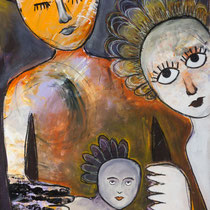 Family, Acrylic and mixed media on paper, 44 x 70 cm, unframed