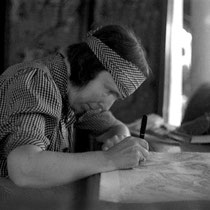 1938 India : Hedi Mertens rendering her husband Walter's plans for the Ashram.