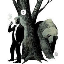 Illustration Wahrzeichen Madrid - Motiv: Bär, Baum und Hector Umbra - Kunde: Comiccon Madrid 2012