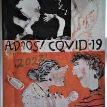 ADIÓS! COVID-19 / Bye bye COVID-19/アディオス  COVID-19 (74 x62cm)        Tessai Museum Award 　鉄斎美術館賞