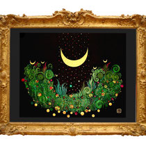 " Moondawn " Fine Art Print with Swarovski Crystals and Metalfoils. Gilded from Hand.