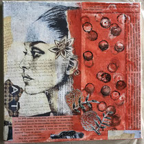 30 x 30 cm Mixedmedia Fototransfer Collage Acryl auf Leinwand CHF 630 Text von Saint Exupery