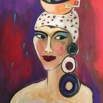 Küchendiva - in Anlehnung an Elvira Bach, Acryl auf Leinwand, 100 x 120 cm 