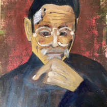 Intellektueller -  im Kunstunterricht entstanden - , Acryl auf Papier, 20 x 30 cm