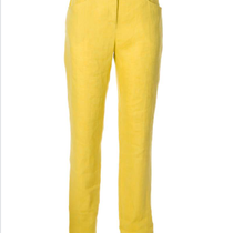 Lange broek in 100% linnen geweven, zonnegeel, Naturalmente, beschikbaar in de maten 36; 38; 42; 44 en 46; prijs: 137,25 €