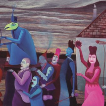 HERMANN SERIENT, Die Sekte, Öl / Leinwand, 16x21cm, 1978