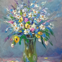 Fiori di campo olio su tavola cm 45x35 (Codice F12)