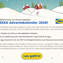 IKEA Adventskalender-App 2018 - Begrüßungs-Screen: Grafik- und UI-Design unter Einhaltung des CI und der  Verwendung bestehender Illustrationen; © IKEA / Oetinger Corporate