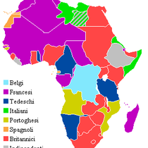 L'Africa alla vigilia della Prima Guerra Mondiale; notare l'espansione britannica in senso verticale, e l'espansione francese in senso orizzontale