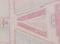Quai de l'Horloge. Paris Archives, plan parcellaire municipal de Paris (fin XIXe), P/11884/B. Old numbering annotated in blue.