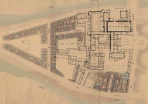 Part of Île de la Cité with the Palais de Justice and the Quai de l'Horloge, Paris Archives, Cadastre de Paris par îlot (1810-1836).