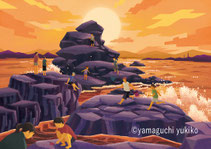 夕日と海イラスト
