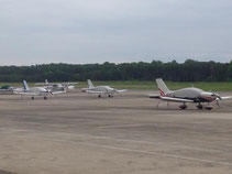 This IS the proper parking arrangement.  Most expensive aircraft in front.  TB9s in back.