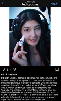 Publicación en la cuenta de Tori en Instagram en donde participa comercialmente con el medicamento Nazil
