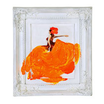 Acrylique ballgown peinture toile tableau danseuse orange rouge espagnole flamenco cadre retro baroque blanc tendance moderne retro contemporaine decoration murale cadre encadrement idee cadeau fete anniversaire mariage bac mouvement passion amour