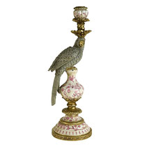 Bougeoir bougie chandelle candelabre decoration moderne tendance vintage retro polyresine porcelaine oiseau perroquet idee cadeau mariage anniversaire Noel paques bleu rose 