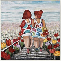 impression toile tableau femme couleur plage amie amitiée idee deco decoration cadeau anniversaire mariage noel paque ete plage vacances moderne tendance design frais fun fantaisie popoart fleurs 