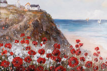 toile tableau peinture coquelicot bord de mer falaise bretagne maison bateau plage decoration intérieure moderne murale tendance design classique contemporaine idee cadeau anniversaire mariage fete mere grand mere pere papy noel paque nouveaute promo