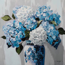 impression toile tableau peinture fleurs bleues orthensia decoration interieur idee cadeau anniversaire mariage paques noel homme femme originale fantaisie moderne design tendance contemporaine classique promotion soldes petits prix luxe chic vase 