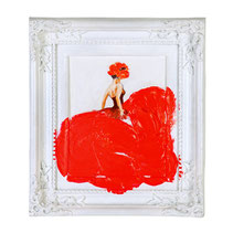 Acrylique ballgown peinture toile tableau danseuse orange rouge espagnole flamenco cadre retro baroque blanc tendance moderne retro contemporaine decoration murale cadre encadrement idee cadeau fete anniversaire mariage bac mouvement passion amour