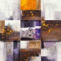 peinture toile tableau décoration intérieur personnalisée tendance moderne design violet carrée jaune projections 