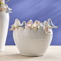 vase gres decoration oiseau pastel blanc faience table fleur moderne tendance romantique idee cadeau anniversaire mariage noel femme homme plaisir promo soldes luxe chic jolie table bleu rose 