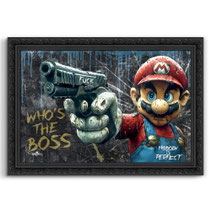 impression toile tableau peinture cadre mario bross pistolet arme boss moustavhe idee cadeau noel anniversaire paque petit prix promo solde luxe chic collection skarla original decoration casquette rouge salopette fiction personnage tendance moderne 