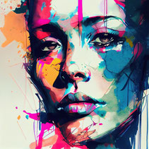 impression digitale portrait visage femme orange rose coloré nielly asie moderne tendance design chic luxe promo solde idee cadeau noel anniversaire femme homme salon chambre nouveaute decoration intérieure bleu 