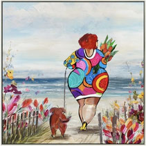 impression toile tableau femme couleur plage amie amitiée idee deco decoration cadeau anniversaire mariage noel paque ete plage vacances moderne tendance design frais fun fantaisie popoart fleurs 