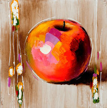 peinture toile tableau acrylique vernis gloss mat fruit pomme intérieur mural decoration cadeau promo solde petit prix noel anniversaire relief fait main